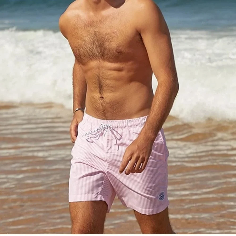 Mens Partypants Pink Seersucker Drawstring swim Shorts/ Bathing suit Sz XXL NWT